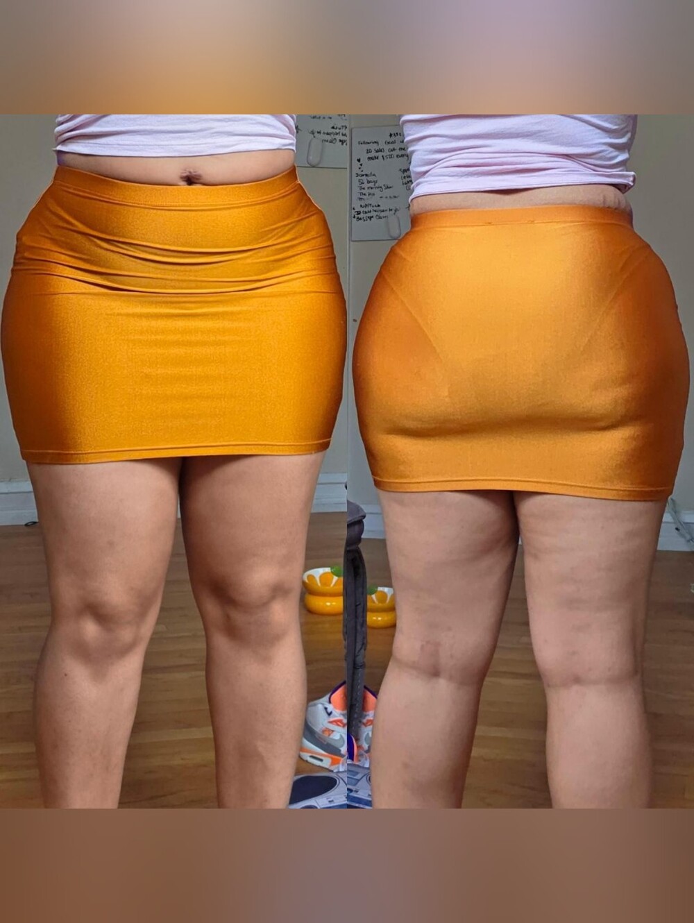 Forever 21 Orange Mwtallic Stretch Mini Skirt